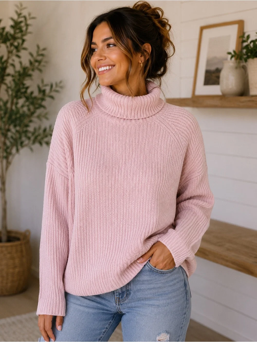 Old Navy Pale Pink Ribbed Turtleneck Sweater